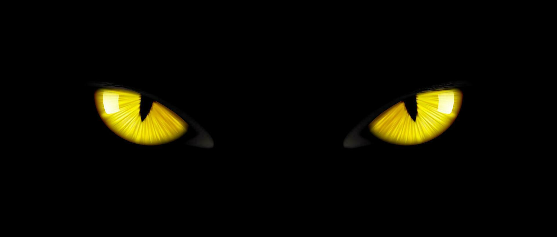 nero gatto occhi, giallo raggiante pantera allievi vettore