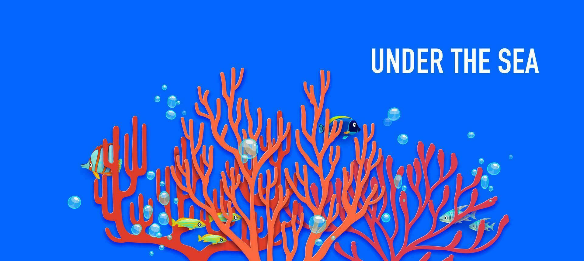 Salva il oceano mare carta tagliare scogliera coralli e pesce vettore