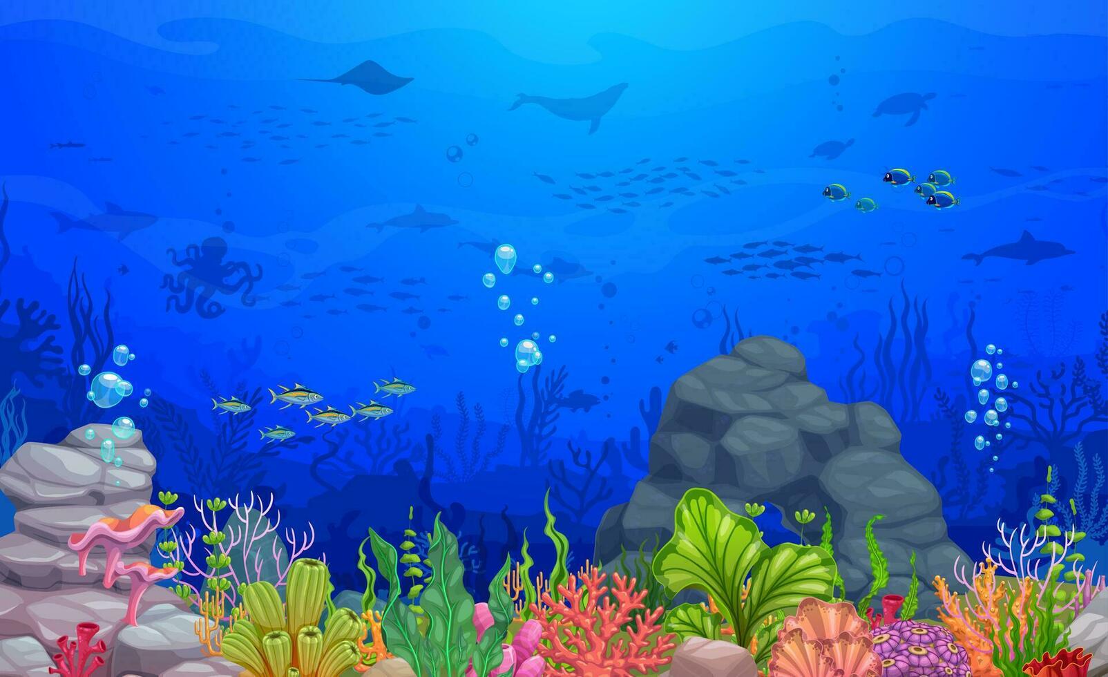 cartone animato subacqueo paesaggio, gioco livello, vettore