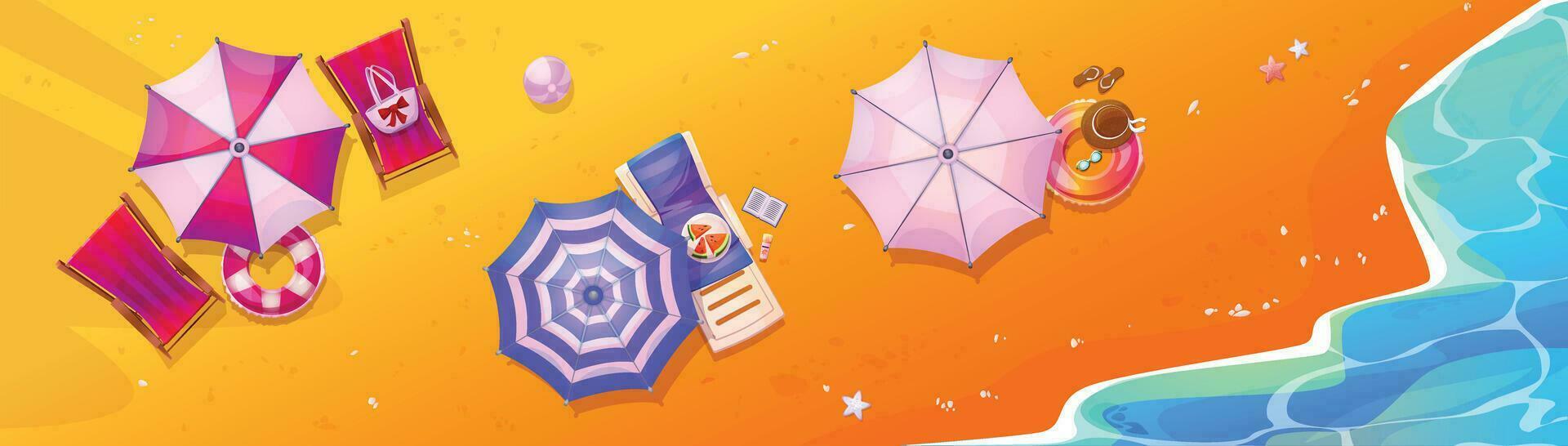 superiore Visualizza estate spiaggia con colorato ombrelli vettore