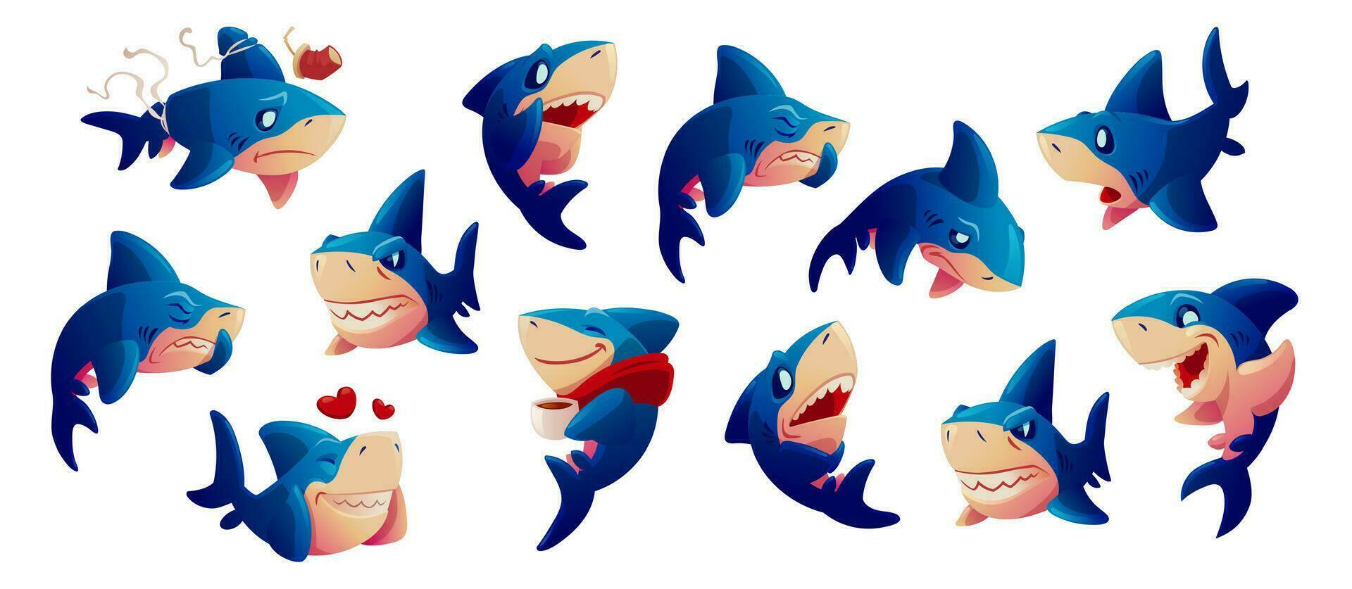 carino vettore squalo cartone animato personaggio illustrazione