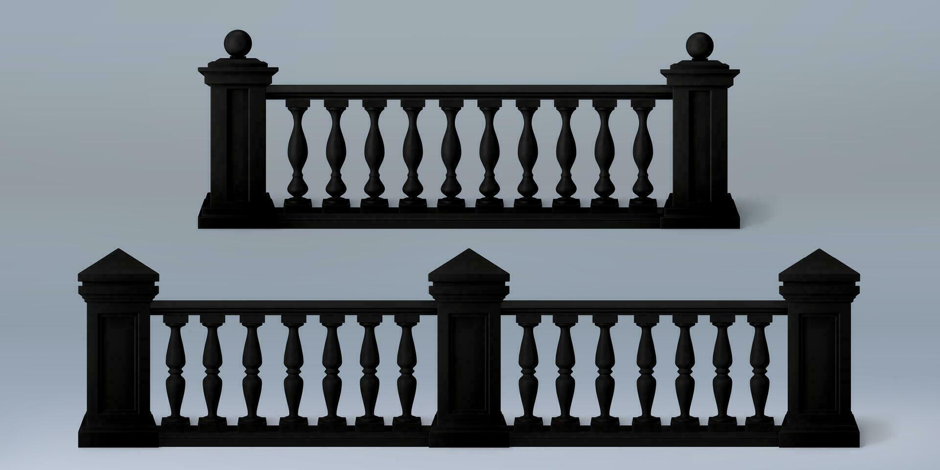 3d nero balcone balaustra con romano pilastro vettore