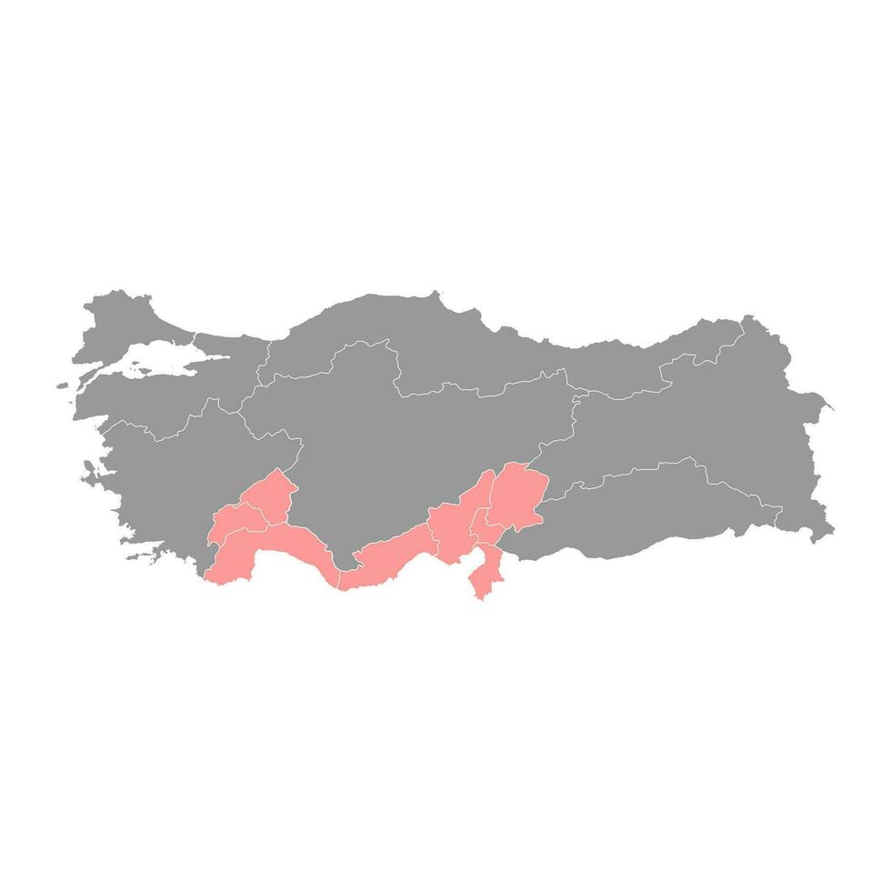 mediterraneo regione carta geografica, amministrativo divisioni di tacchino. vettore illustrazione.