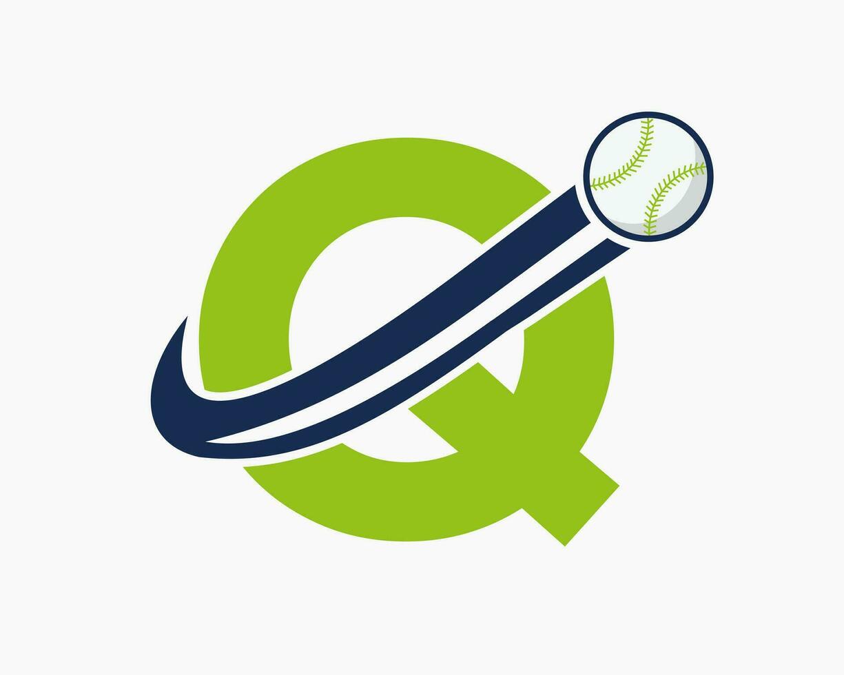 iniziale lettera q baseball logo concetto con in movimento baseball icona vettore modello