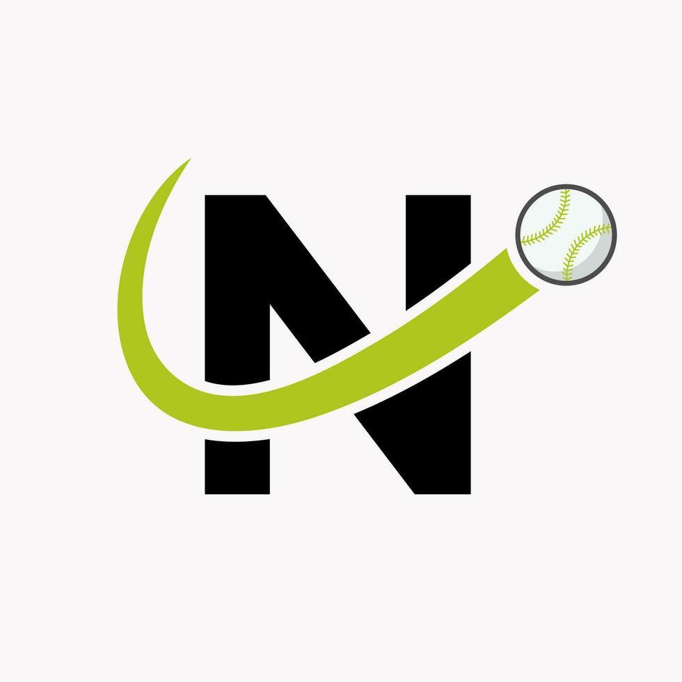 lettera n baseball logo concetto con in movimento baseball icona vettore modello
