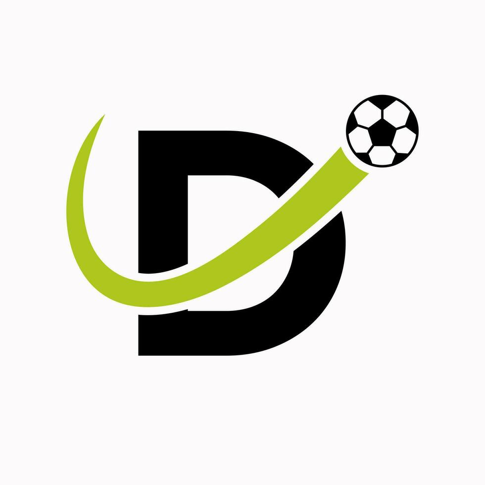 iniziale lettera d calcio logo. calcio logo concetto con in movimento calcio icona vettore