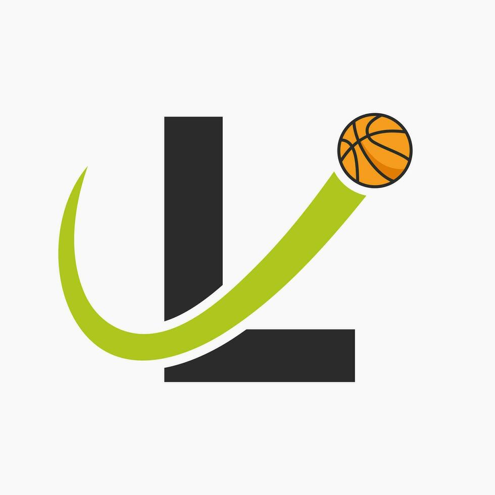 pallacanestro logo su lettera l concetto. cestino club simbolo vettore modello