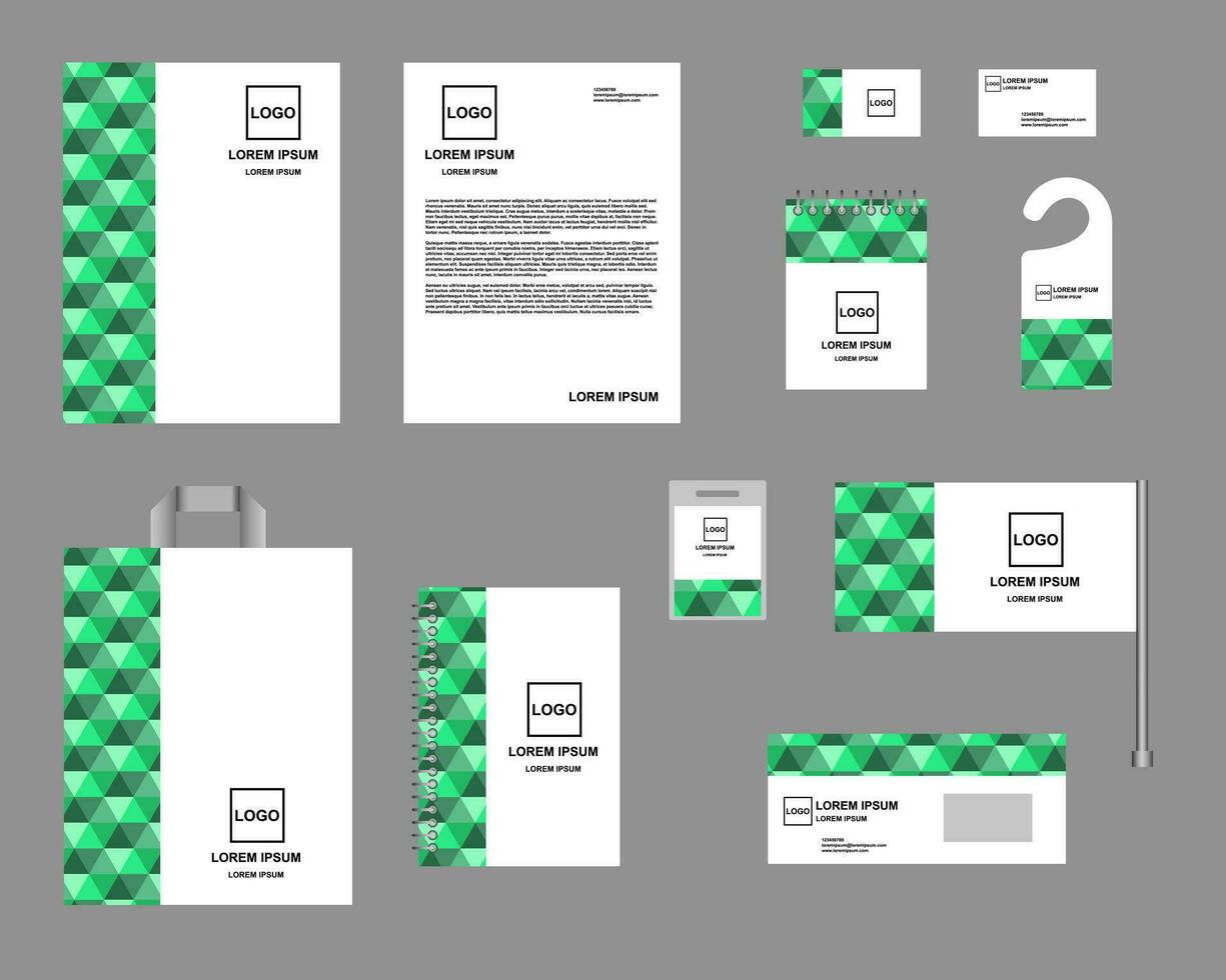 identità, aziendale stile. impostato di modelli per disegno, vettore. verde e bianca colore, design con modello. vettore
