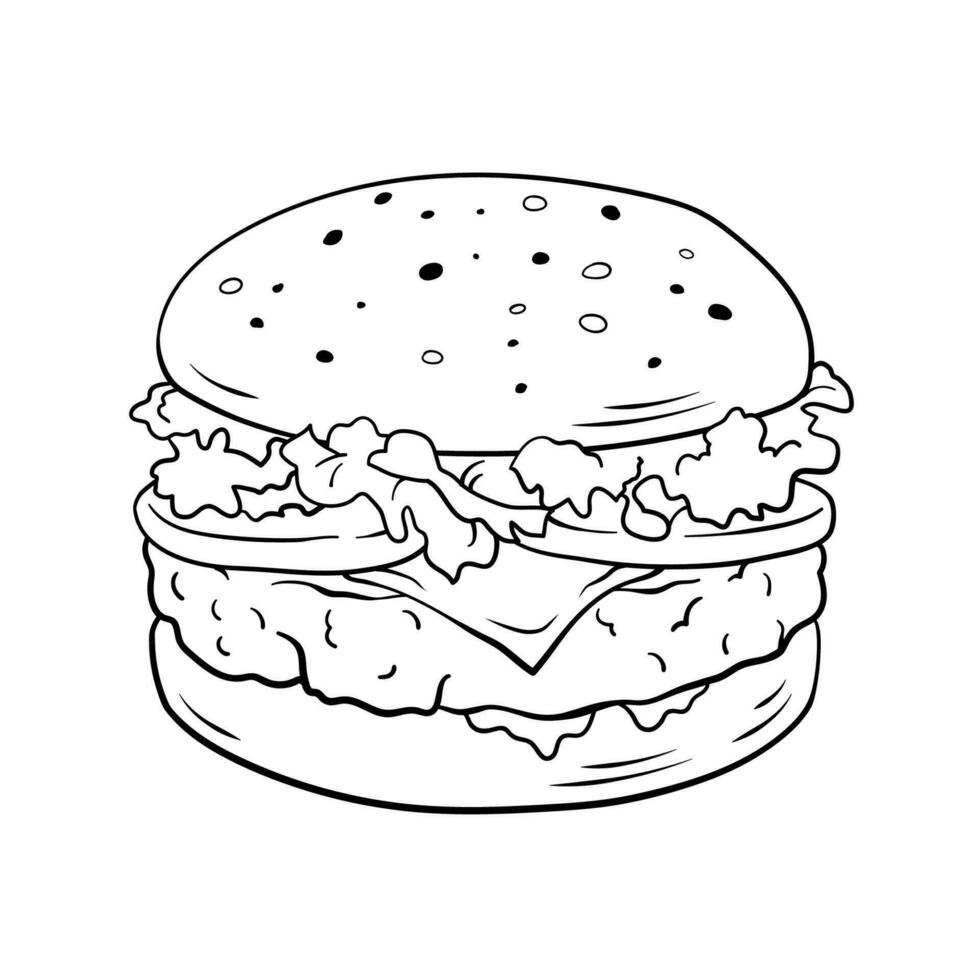 Hamburger. illustrazione vettoriale disegnata a mano, stile cartone animato