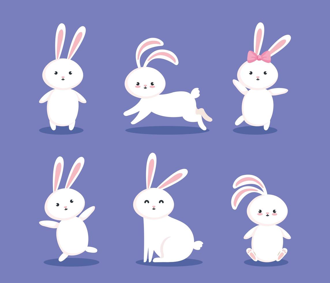 gruppo di simpatici conigli icone vettore