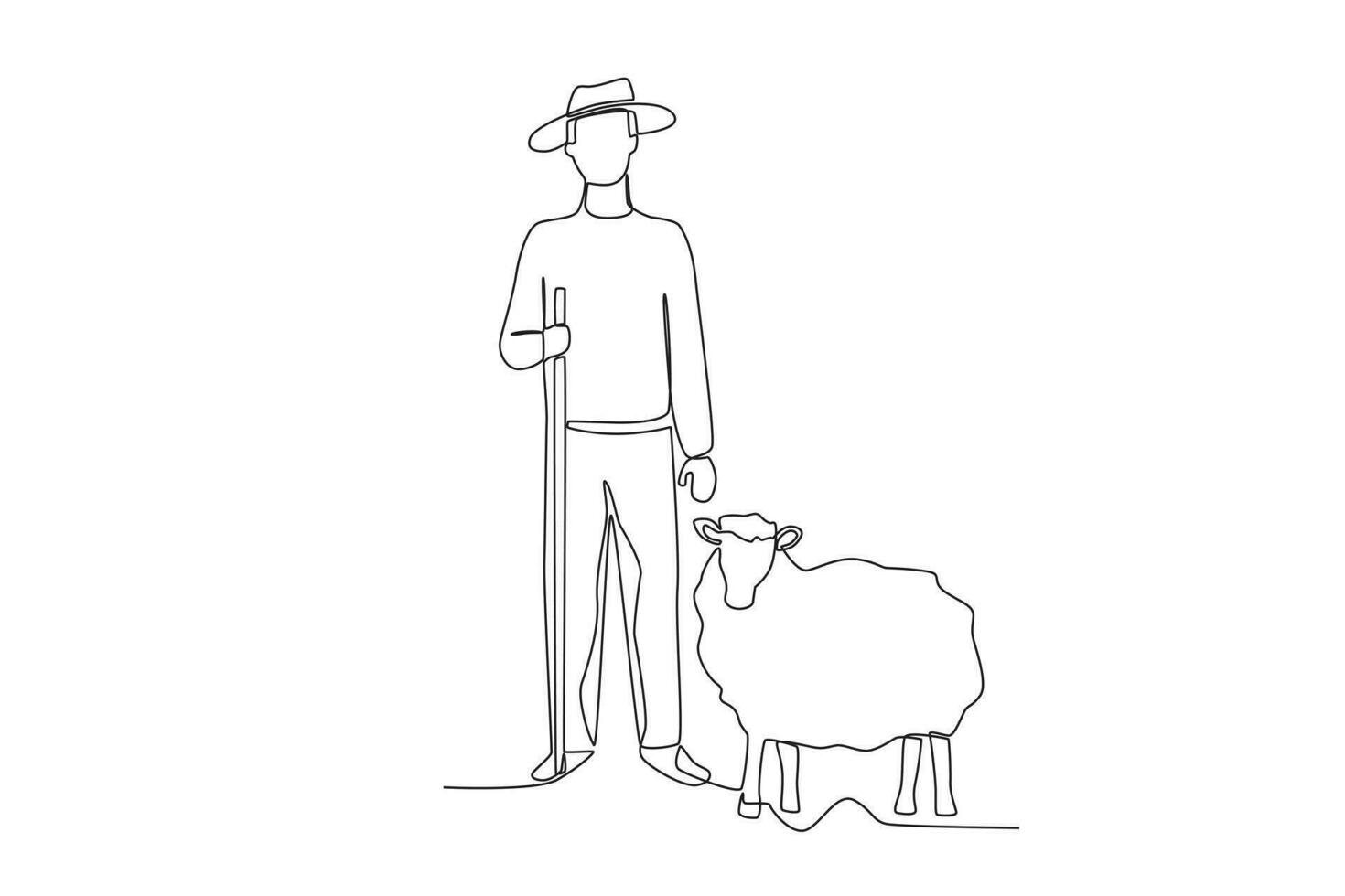 un' contadino in piedi Il prossimo per il suo pecora vettore