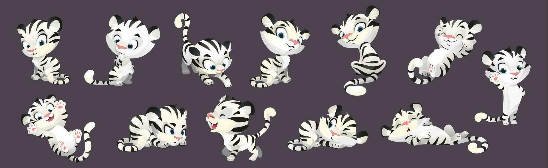 carino bianca tigre bambino cartone animato vettore personaggio impostato
