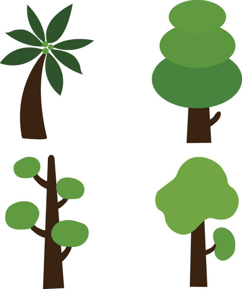 albero forma illustrazione impostare. foresta albero piatto natura pianta isolato arredamento fogliame.vettore illustrazione vettore