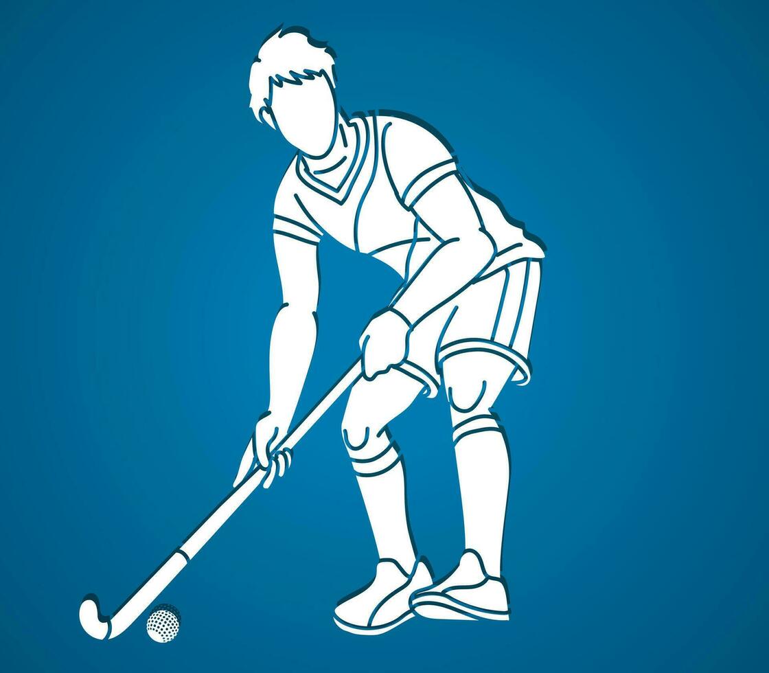 silhouette campo hockey maschio giocatore azione cartone animato grafico vettore
