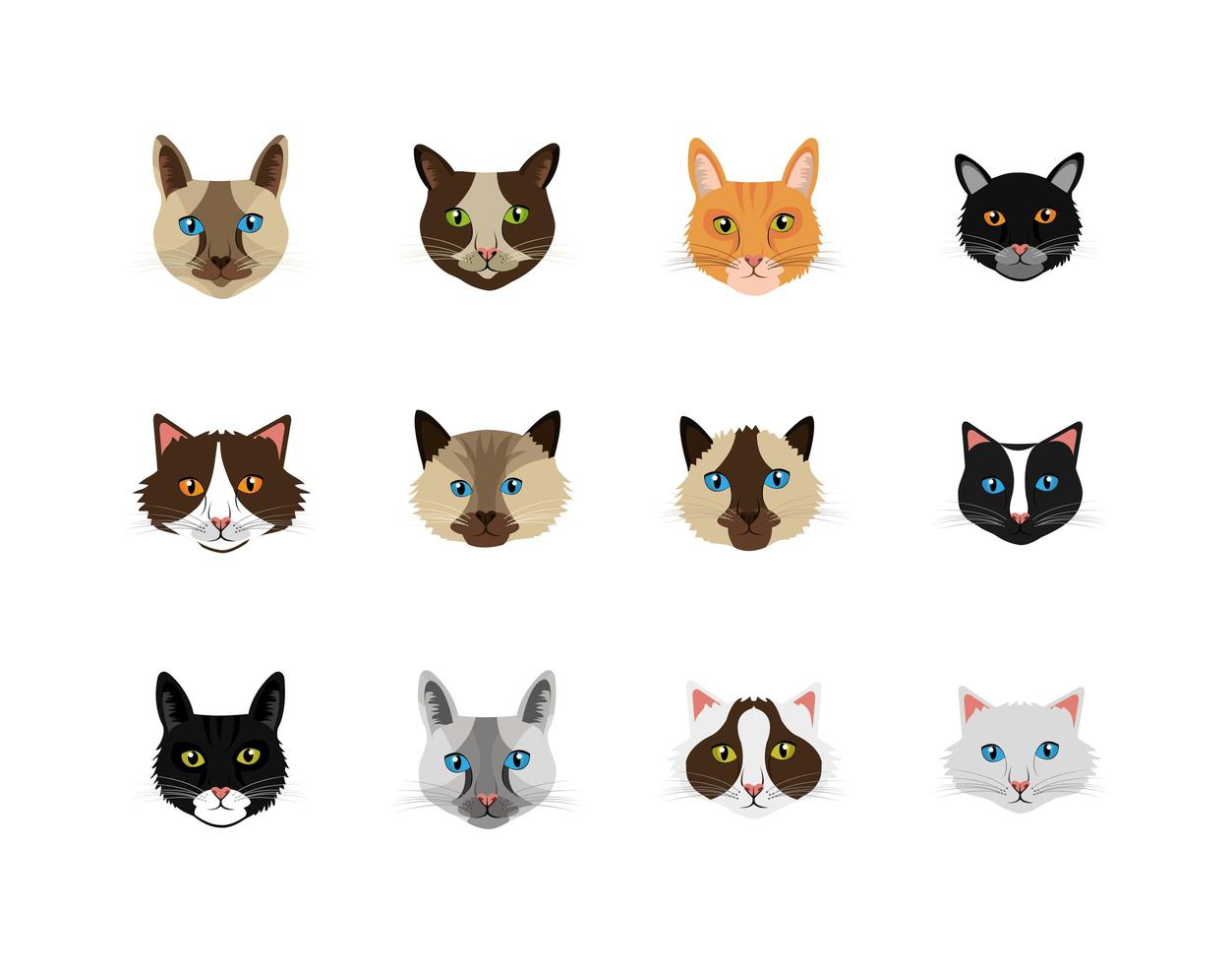 faccine di gatti icone di animali felini vettore