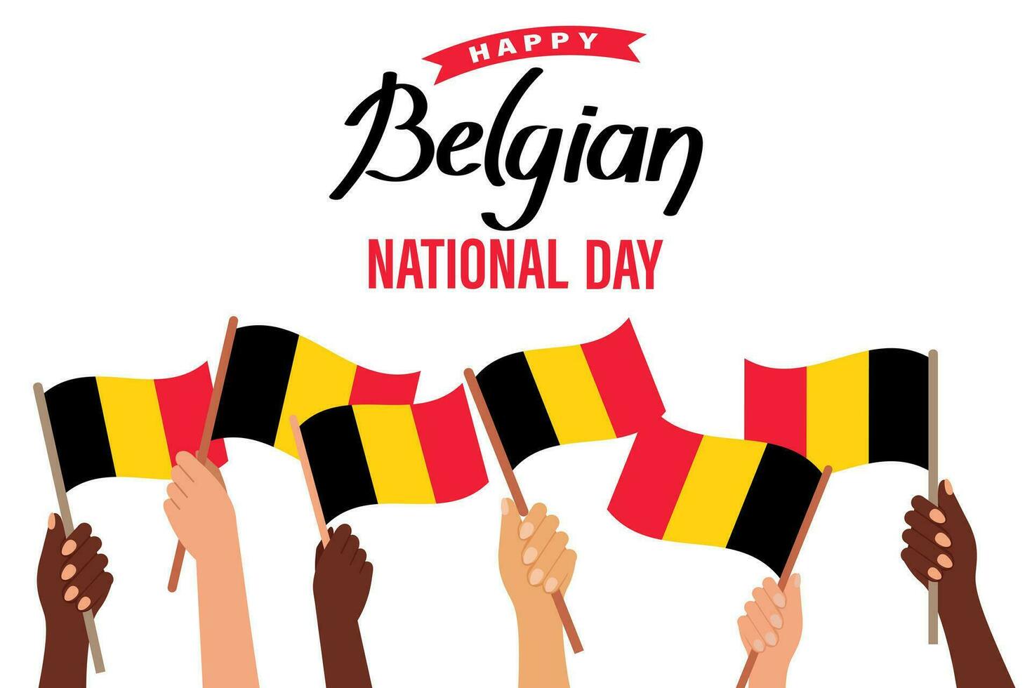 belga nazionale giorno. mani con belga bandiere. belga indipendenza giorno striscione. illustrazione, striscione, vettore