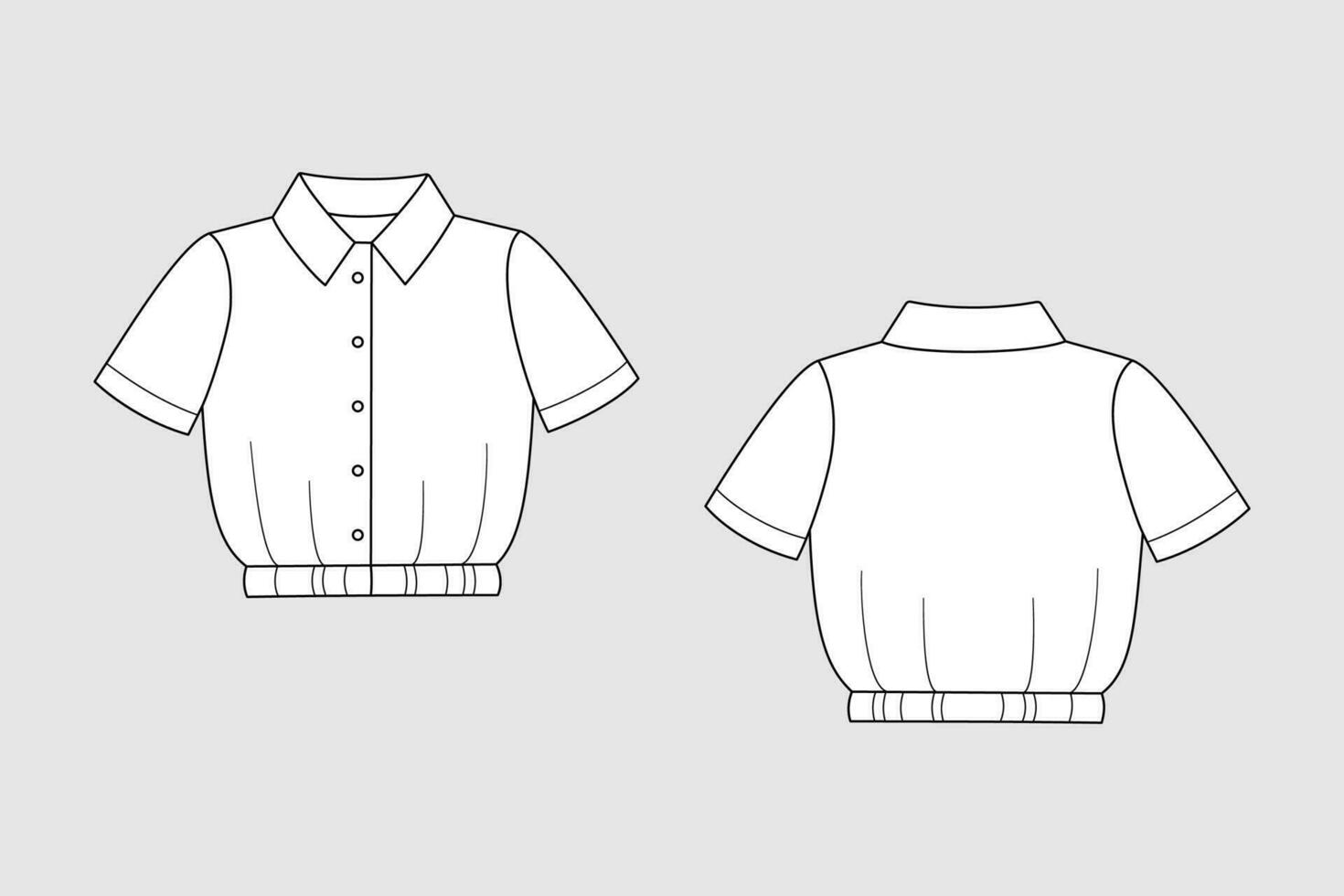 femmina camicetta vettore modello isolato su un' grigio sfondo. davanti e indietro Visualizza. schema moda tecnico schizzo di Abiti modello.