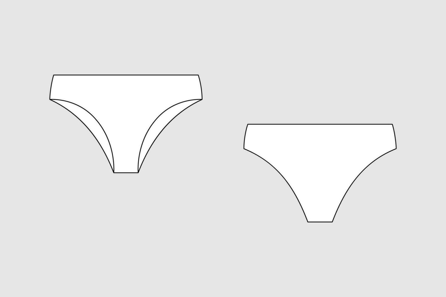 biancheria intima slip, mutande. femmina vettore modello isolato su un' grigio sfondo. davanti e indietro Visualizza. schema moda tecnico schizzo di Abiti modello.