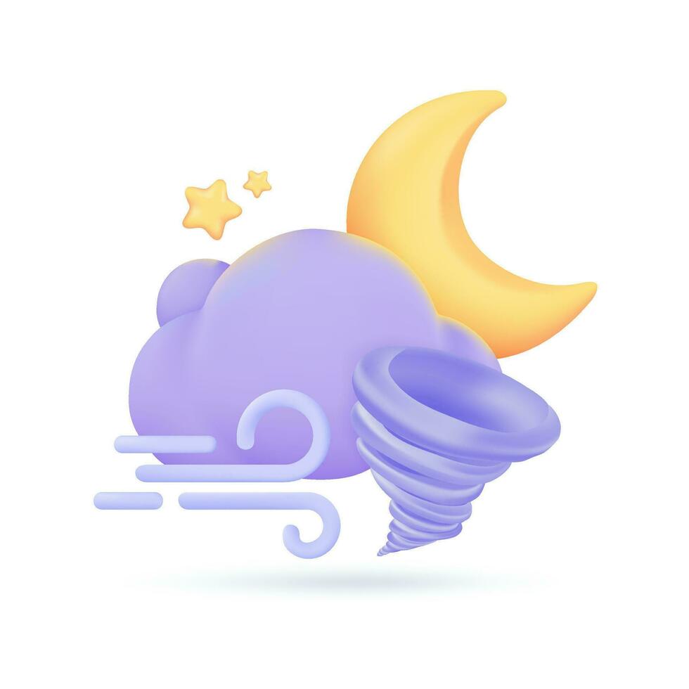 3d tempo metereologico previsione icone notte con Luna e nuvole su un' piovoso giorno. 3d illustrazione vettore