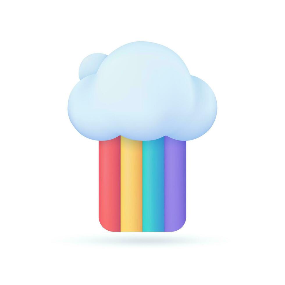 3d tempo metereologico previsione icone chiaro cielo dopo pioggia bellissimo arcobaleno. 3d illustrazione. vettore