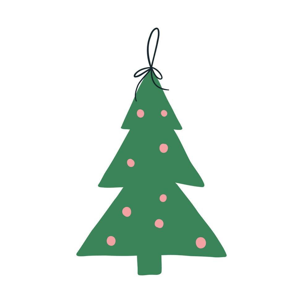 Natale albero ornamento nel forma di abete albero, cartone animato piatto vettore illustrazione isolato su bianca sfondo. mano disegnato retrò fronzolo per Natale vacanza decorazione.