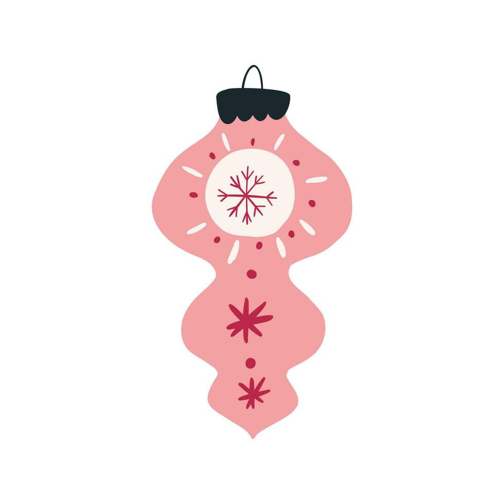 carino rosa Natale ornamento, retrò pallina, cartone animato piatto vettore illustrazione isolato su bianca sfondo. Vintage ▾ Natale albero decorazione. inverno vacanza celebrazione festa.