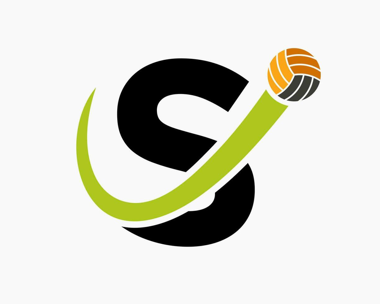 lettera S pallavolo logo concetto con in movimento volley palla icona. pallavolo gli sport logotipo modello vettore