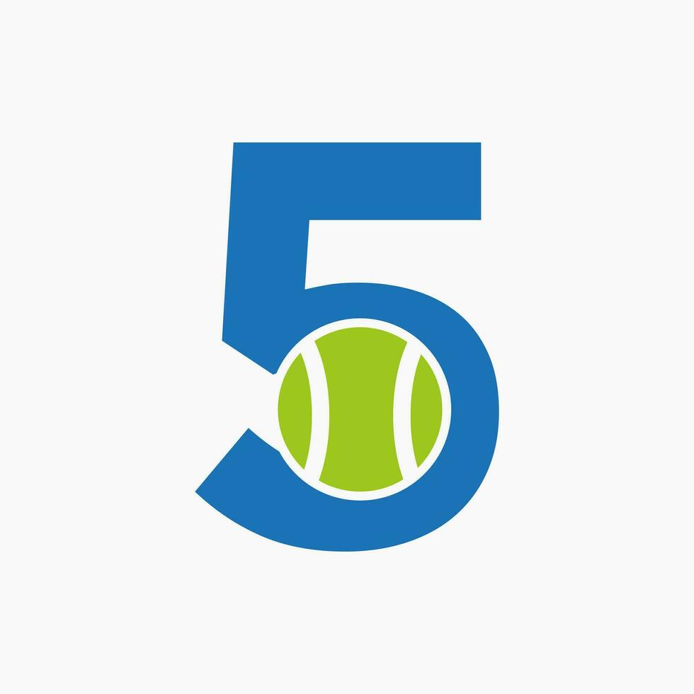 tennis logo su lettera 5. tennis sport accademia, club logo cartello vettore