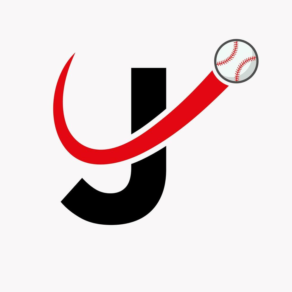 lettera j baseball logo concetto con in movimento baseball icona vettore modello