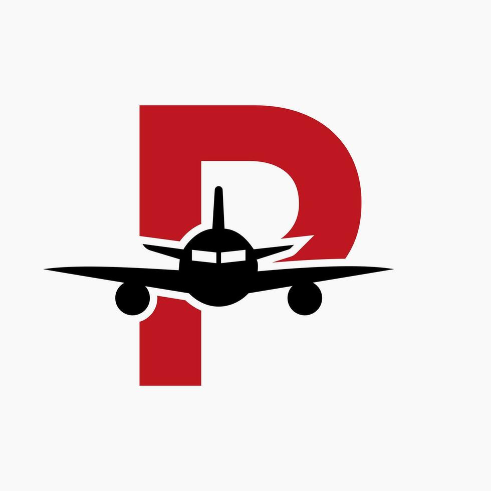 iniziale lettera p viaggio logo concetto con volante aria aereo simbolo vettore