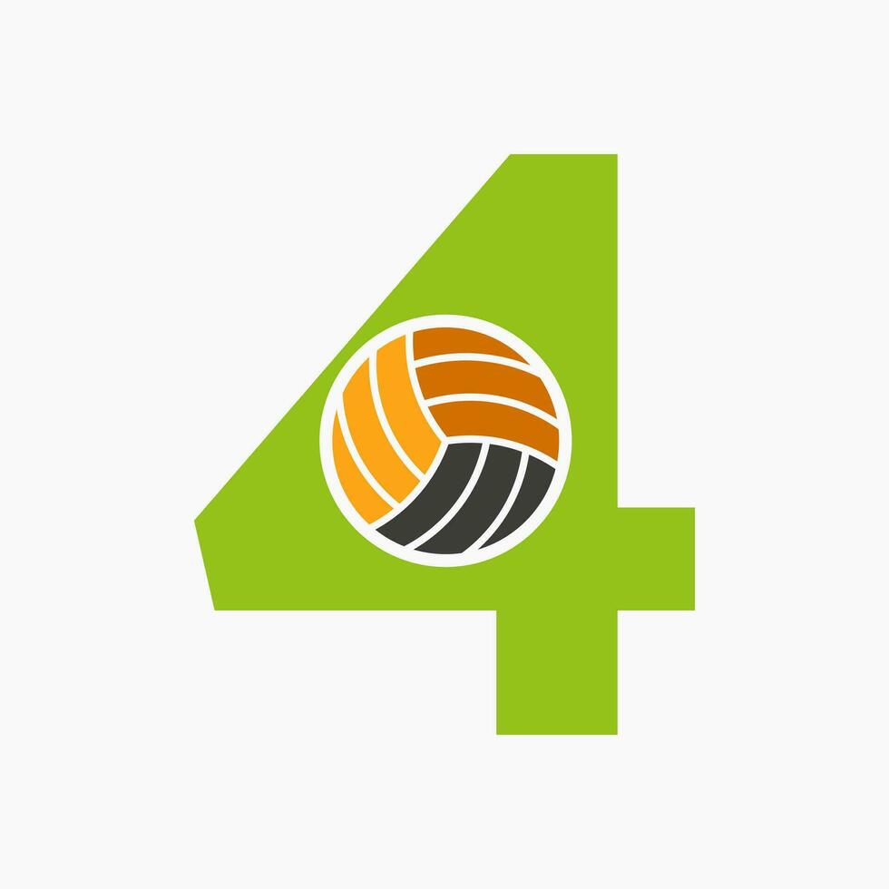 lettera 4 pallavolo logo concetto con in movimento volley palla icona. pallavolo gli sport logotipo modello vettore