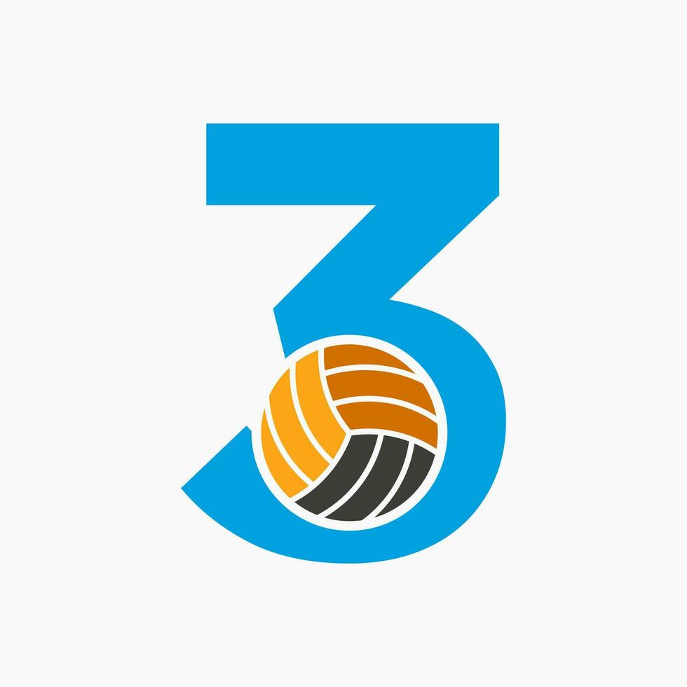 lettera 3 pallavolo logo concetto con in movimento volley palla icona. pallavolo gli sport logotipo modello vettore
