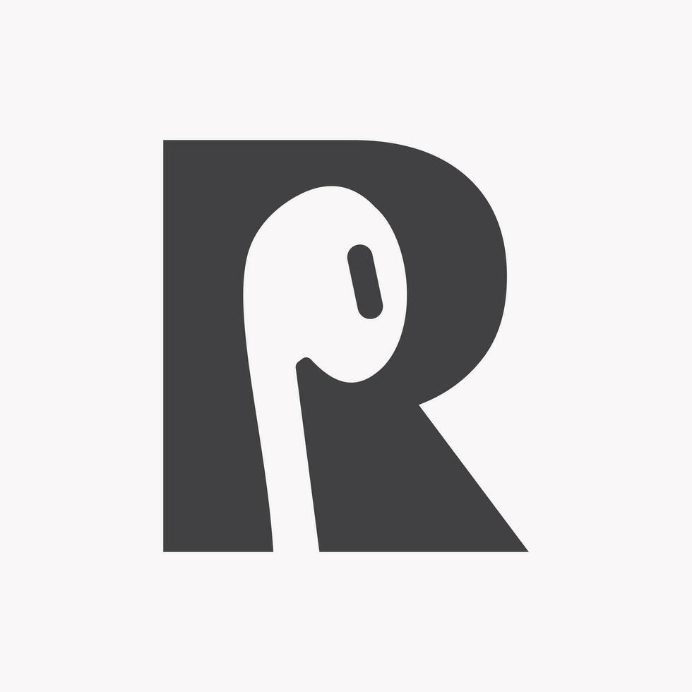 lettera r musica logo concetto con auricolare icona vettore modello