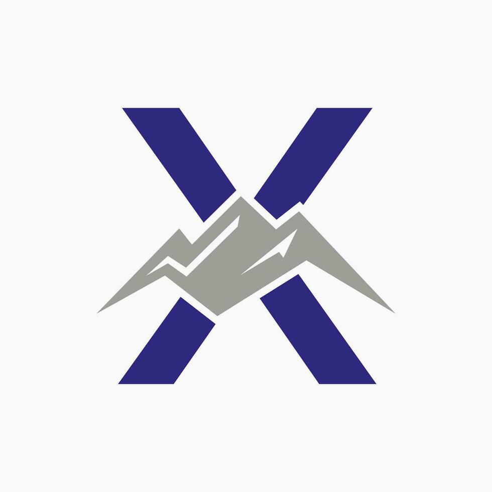 lettera X montare logo. montagna natura paesaggio logo combinare con collina icona e modello vettore