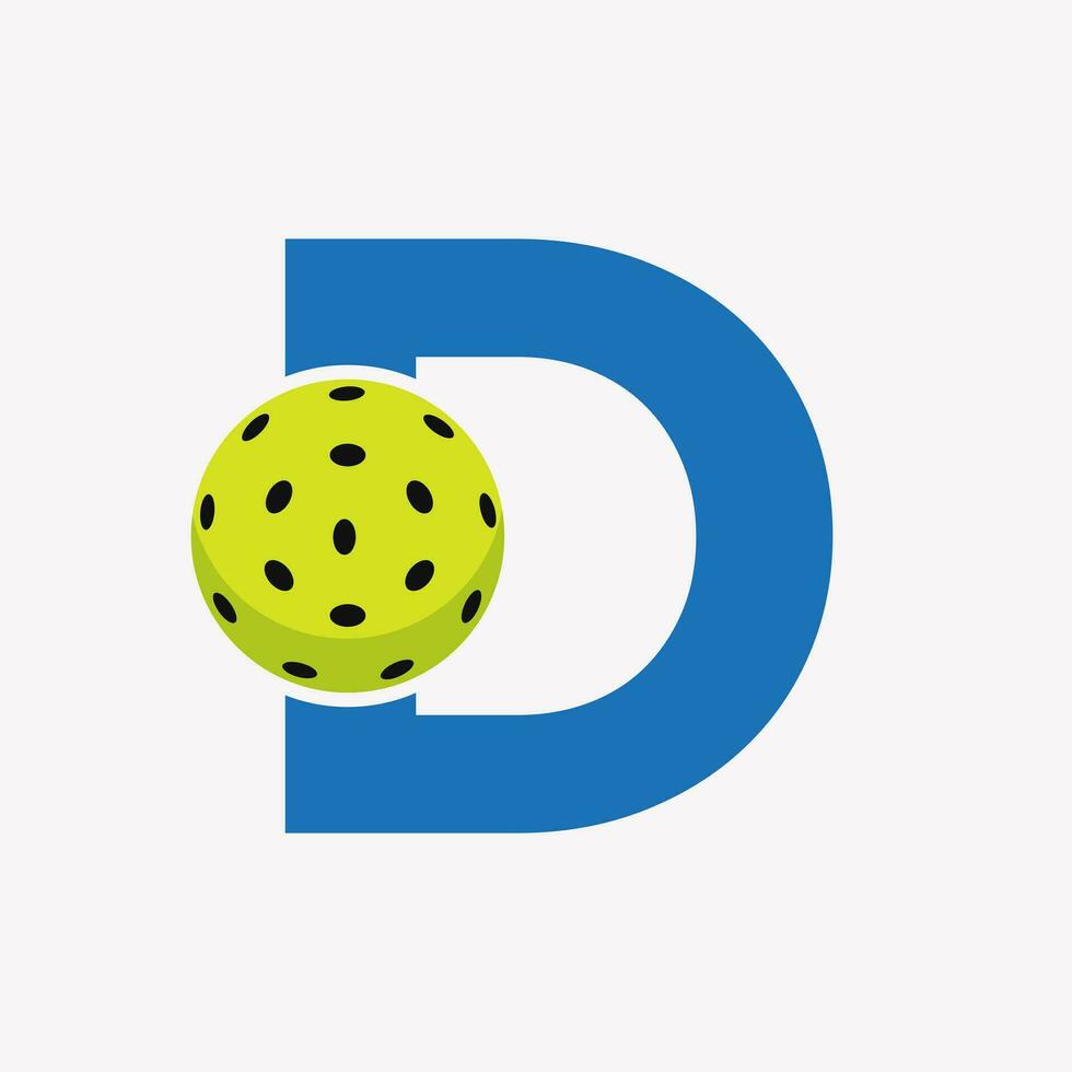 pickleball logo su lettera d vettore modello. salamoia palla logotipo