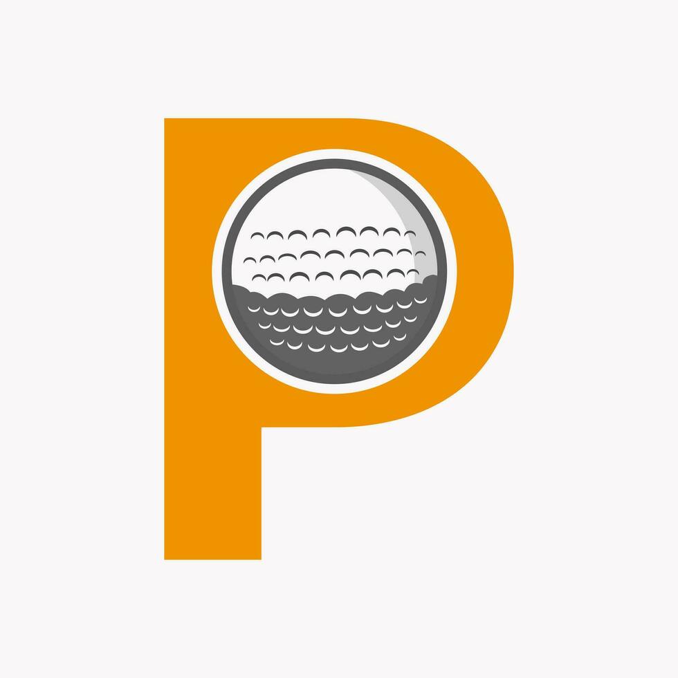 golf logo su lettera p. iniziale hockey sport accademia cartello, club simbolo vettore