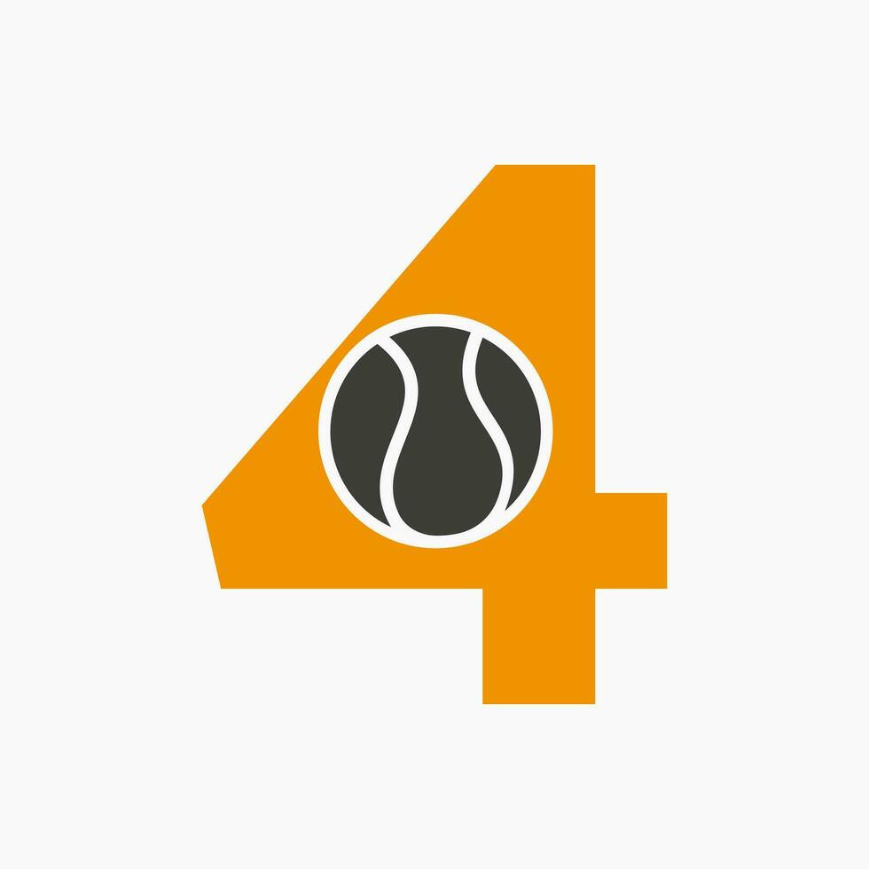 tennis logo su lettera 4. tennis sport accademia, club logo cartello vettore