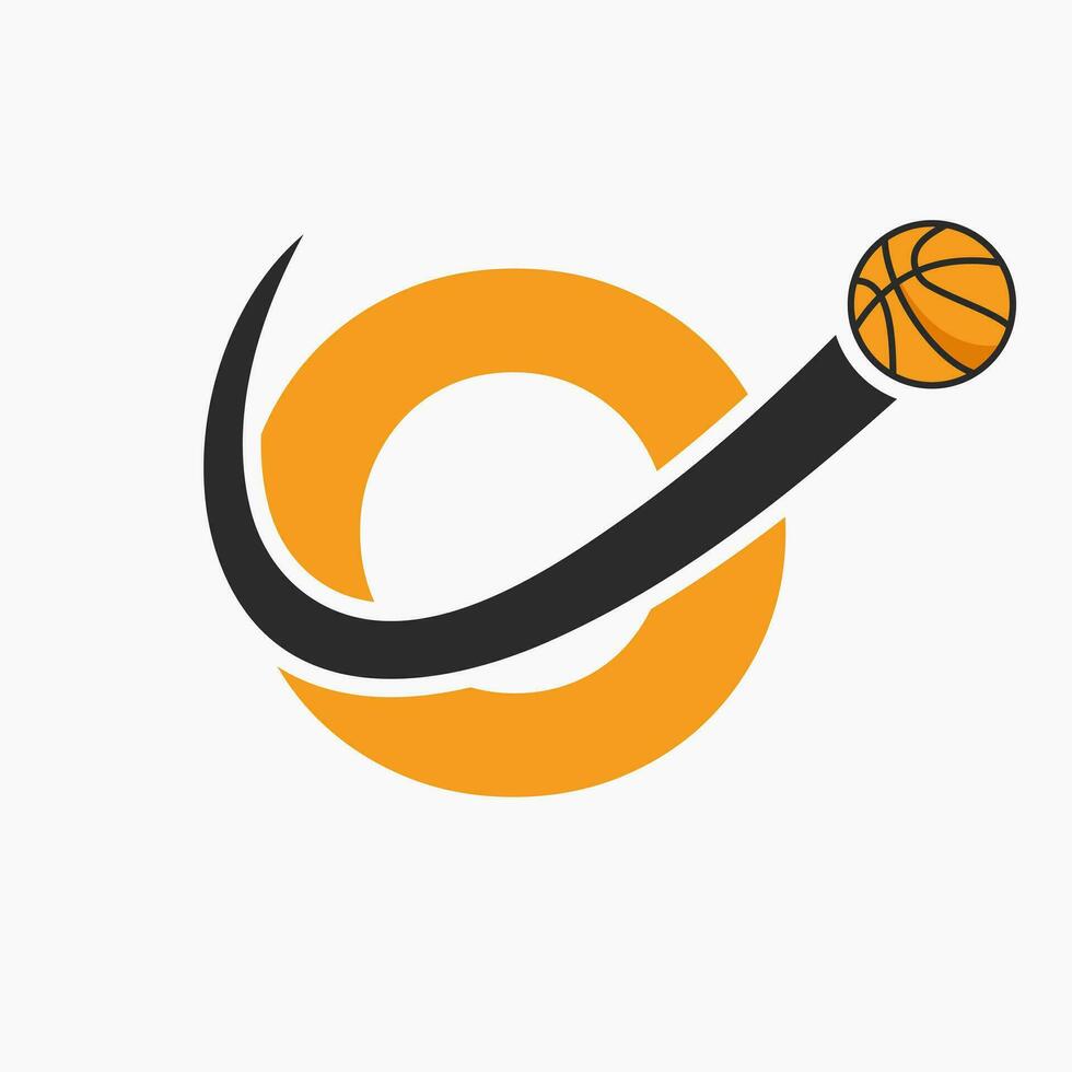 pallacanestro logo su lettera o concetto. cestino club simbolo vettore modello