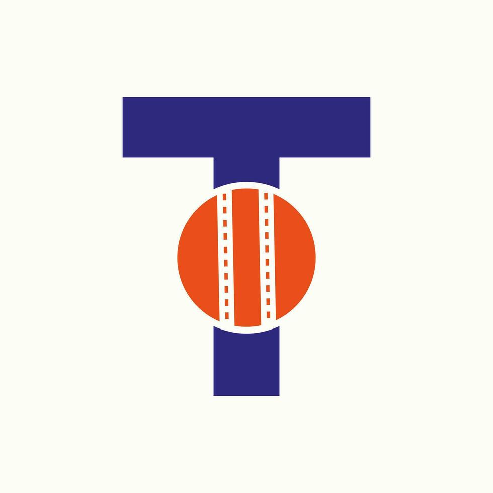 cricket logo su lettera t concetto. cricket club simbolo vettore