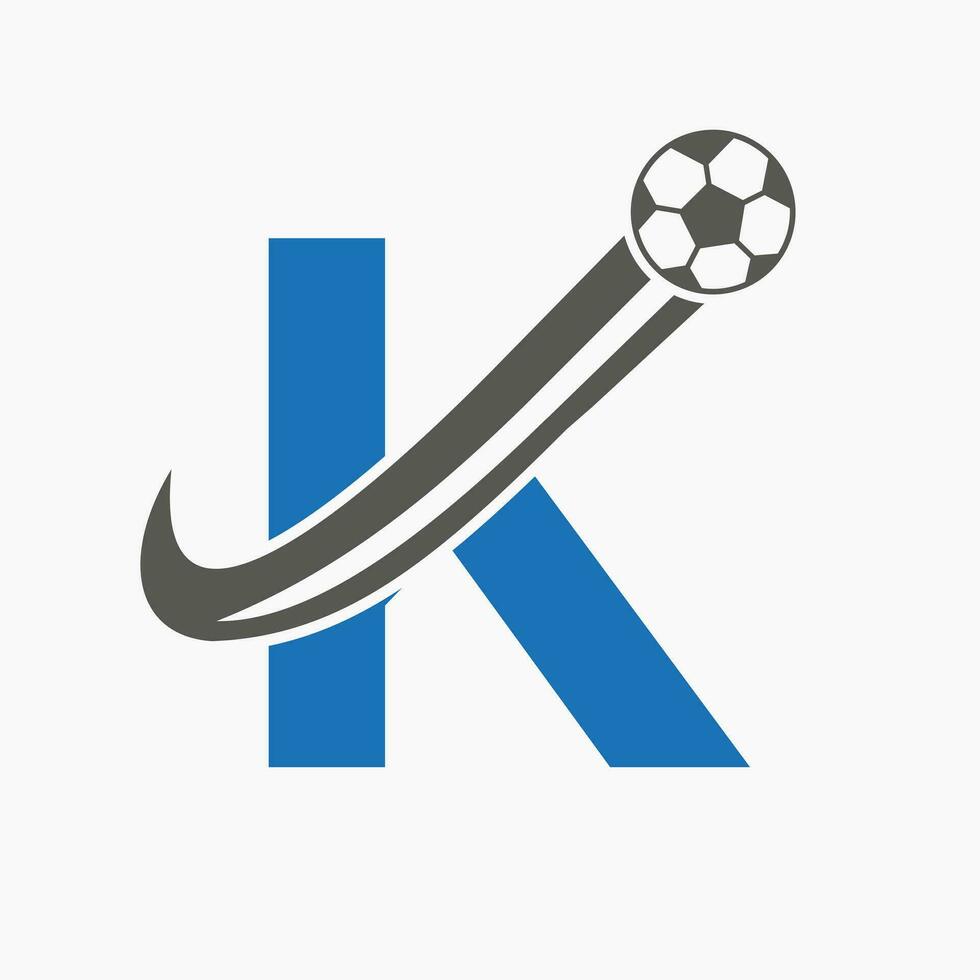 iniziale lettera K calcio logo. calcio logo concetto con in movimento calcio icona vettore