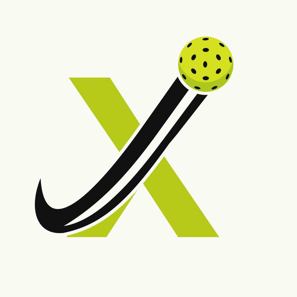 lettera X pickleball logo concetto con in movimento salamoia palla simbolo. salamoia palla logotipo vettore
