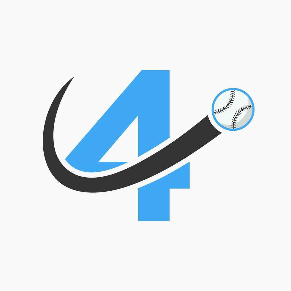 lettera 4 baseball logo concetto con in movimento baseball icona vettore modello