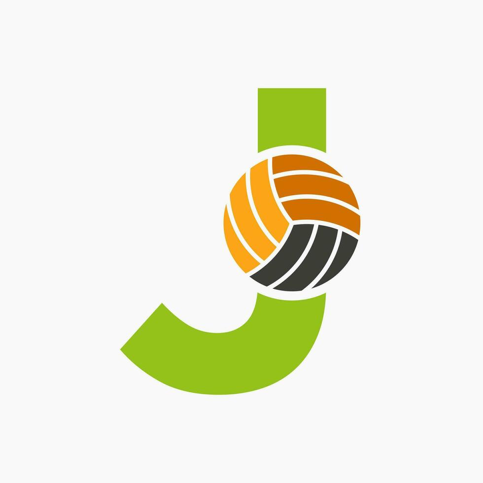 lettera j pallavolo logo concetto con in movimento volley palla icona. pallavolo gli sport logotipo modello vettore