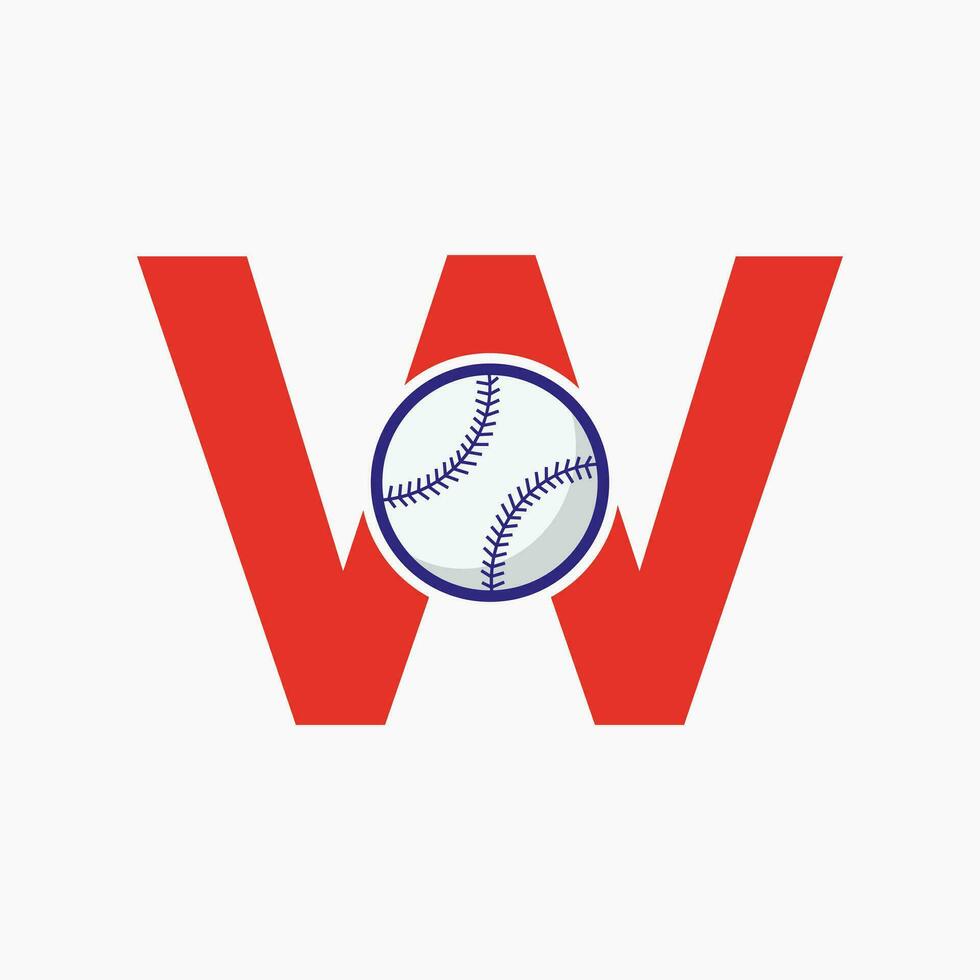 lettera w baseball logo concetto con in movimento baseball icona vettore modello