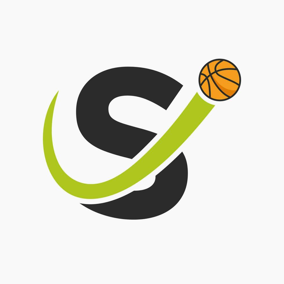 pallacanestro logo su lettera S concetto. cestino club simbolo vettore modello