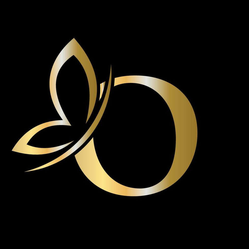 lettera o farfalla logo concetto per lusso, bellezza, terme e moda simbolo vettore