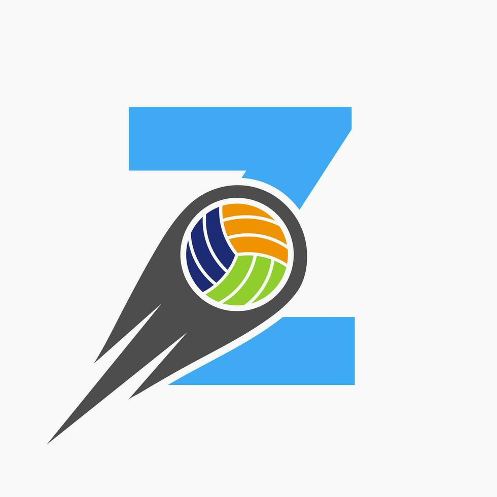 lettera z pallavolo logo concetto con in movimento volley palla icona. pallavolo gli sport logotipo modello vettore