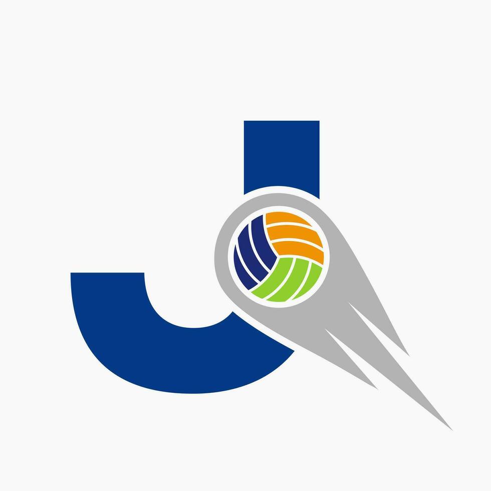 lettera j pallavolo logo concetto con in movimento volley palla icona. pallavolo gli sport logotipo modello vettore