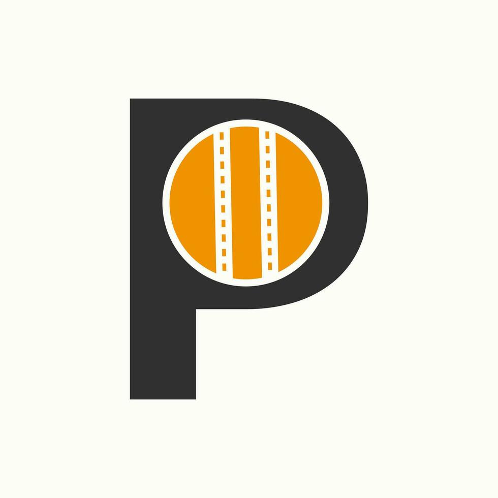 cricket logo su lettera p concetto. cricket club simbolo vettore