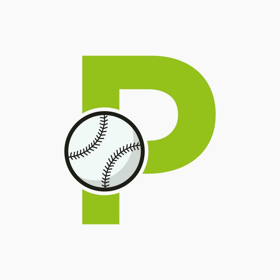lettera p baseball logo concetto con in movimento baseball icona vettore modello